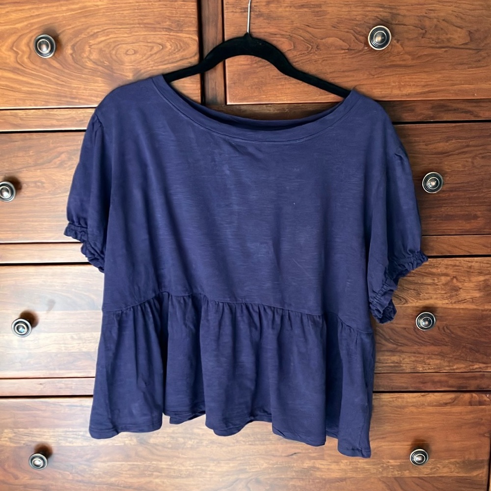 Anthropologie Babydoll Tee Navy Blue Size XL